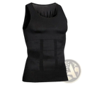Men compression body shaper vest black ribbed tank top with segmented design mimicking defined abdominal muscles