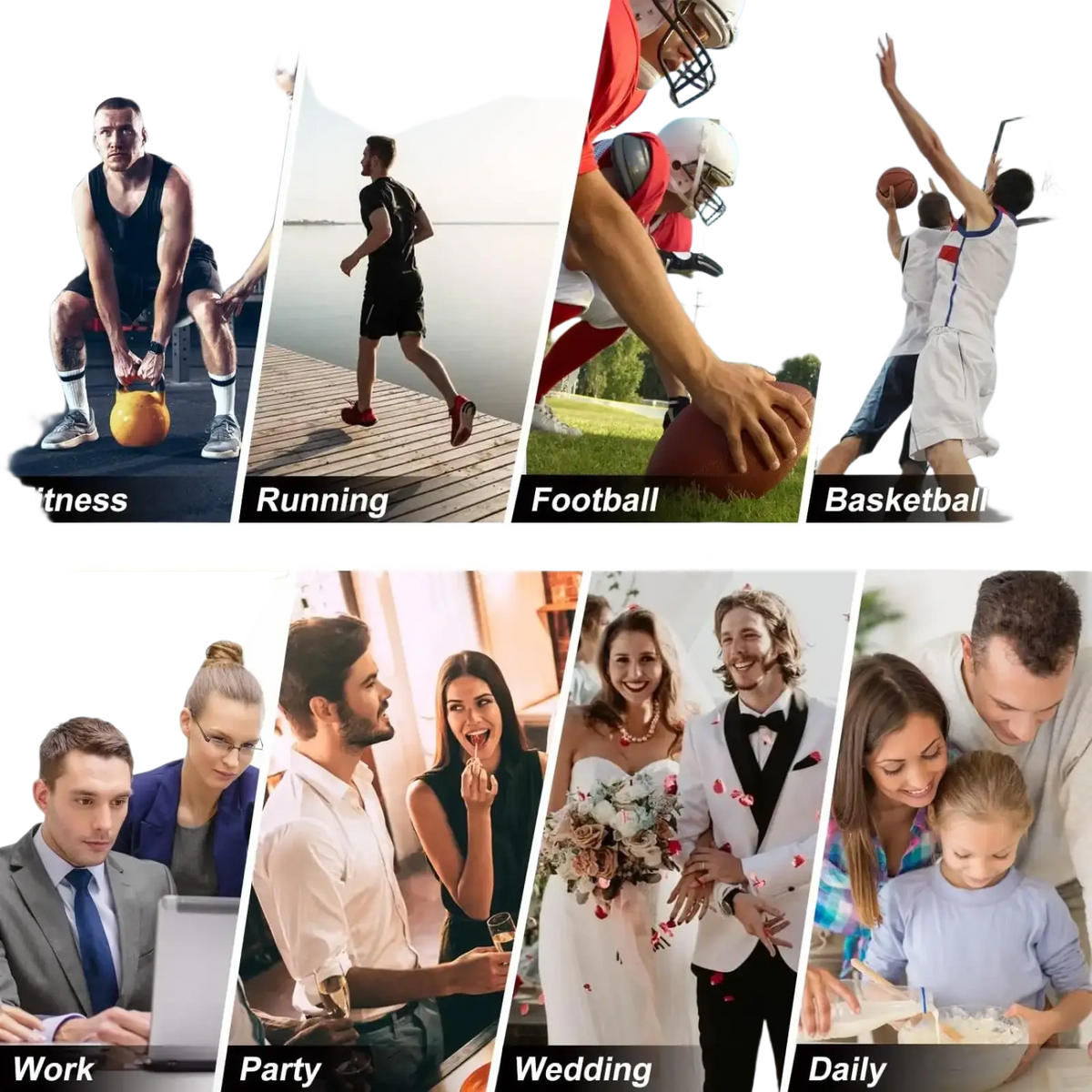 Men compression body shaper vest slimming tank top in black shown in eight lifestyle scenes for diverse activities
