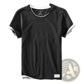Men contrast trim black cotton t-shirt with white collar sleeve cuffs and hem for casual summer wear