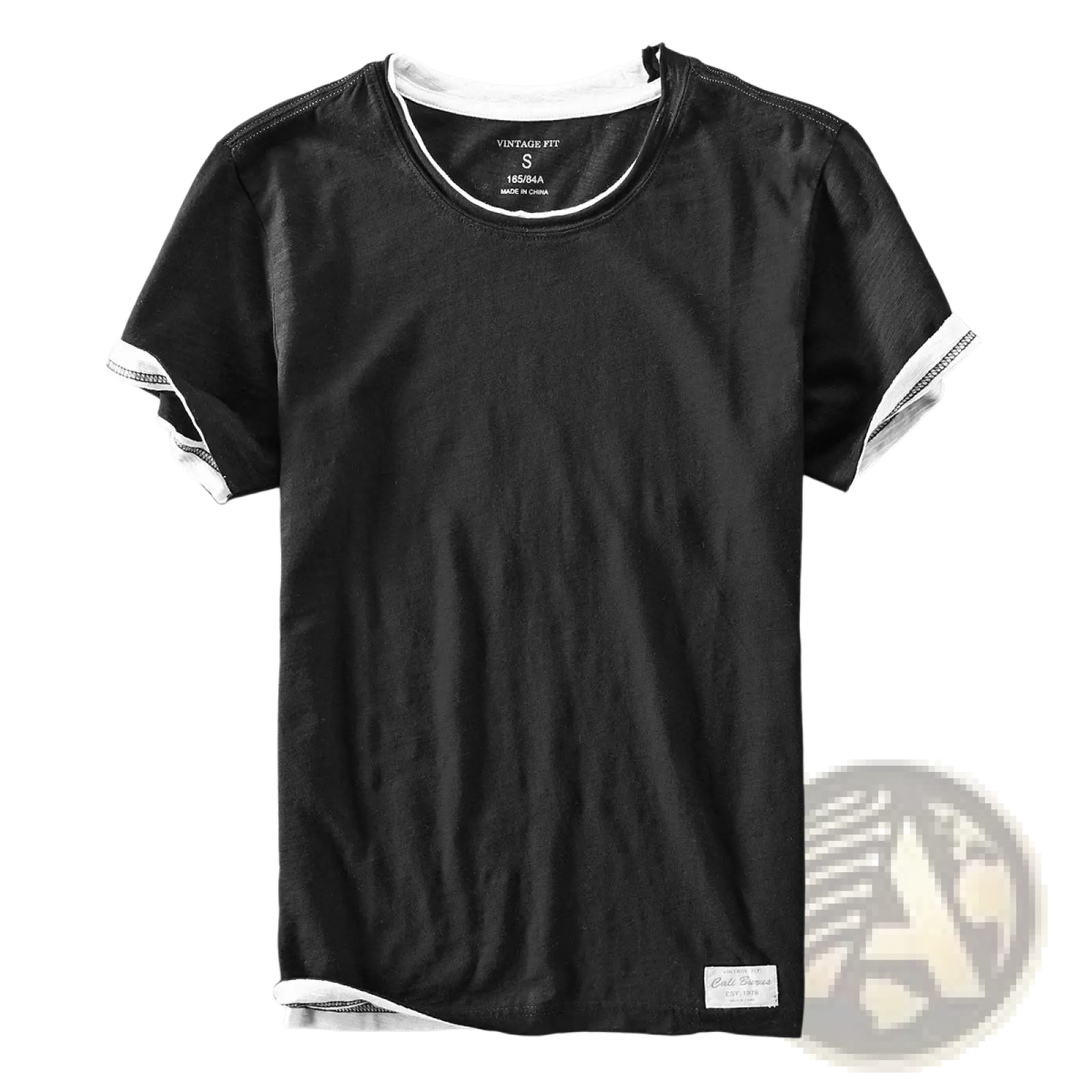 Men contrast trim black cotton t-shirt with white collar sleeve cuffs and hem for casual summer wear