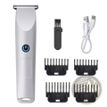 Men cordless hair clippers professional beard trimmer silver electric trimmer with blue power button and matte finish