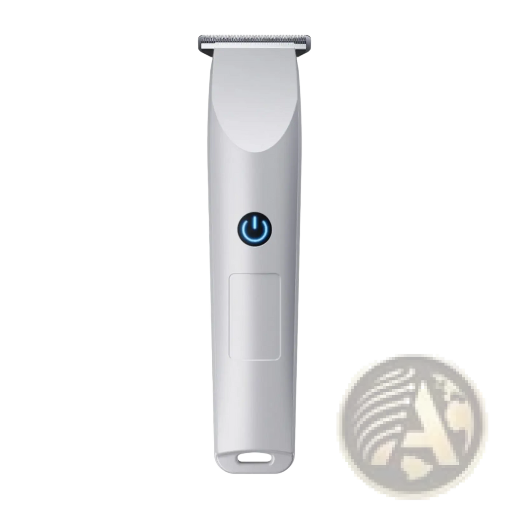 White men cordless hair clippers professional beard trimmer with sleek design and illuminated blue power button