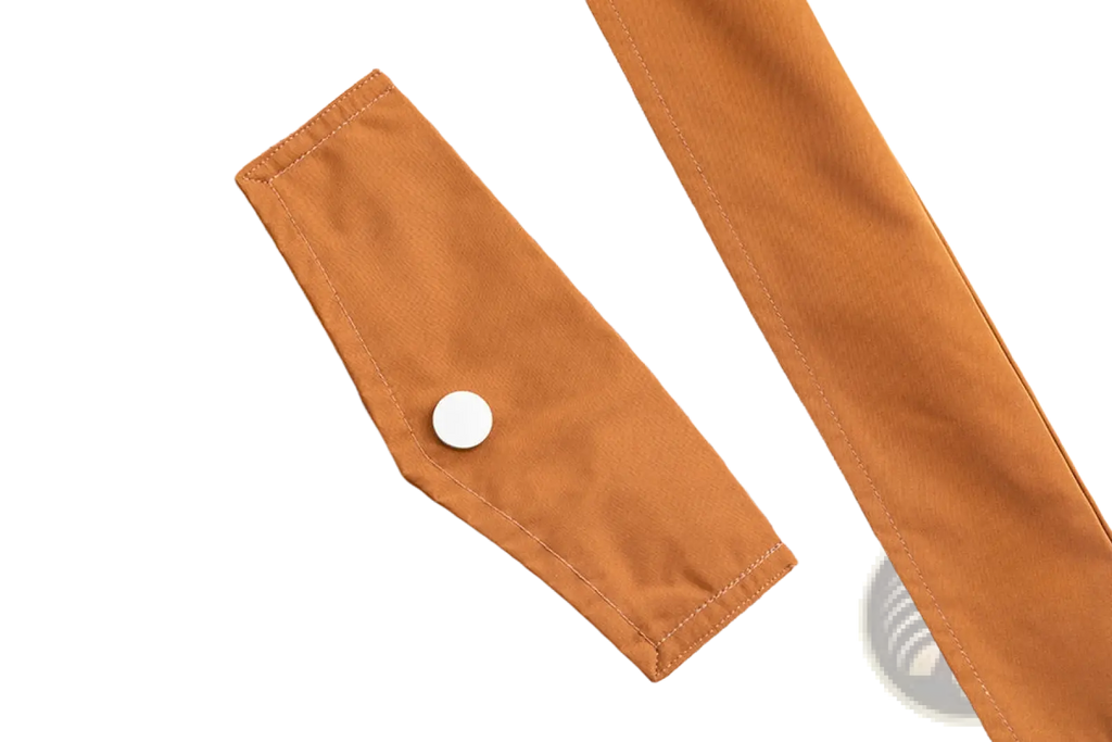 Men corduroy canvas hooded jacket with a tan corduroy patch pocket and white button closure