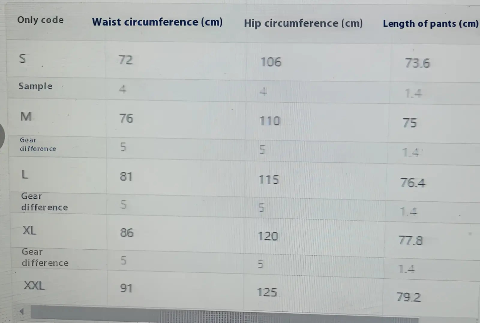 Size chart for men corduroy cargo pants loose casual drawstring trousers showing measurements in centimeters from s to xxl