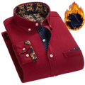 Men corduroy casual long sleeve shirt in rich burgundy with ornate black and gold lining for male winter streetwear