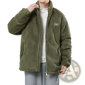 Men olive green corduroy puffer jacket with ribbed texture and zip-up front for winter warmth and style