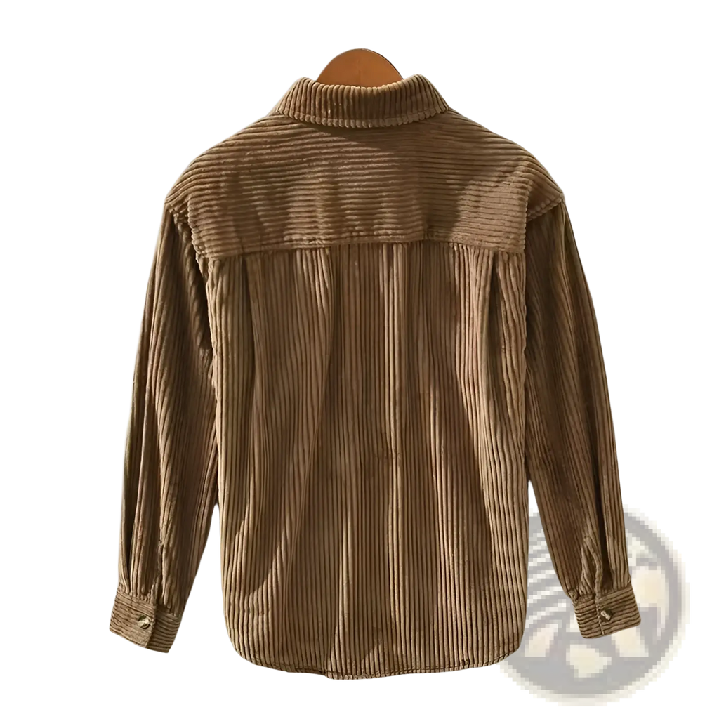 Tan corduroy slim fit long sleeve shirt with ribbed collar and cuffs for autumn apparel