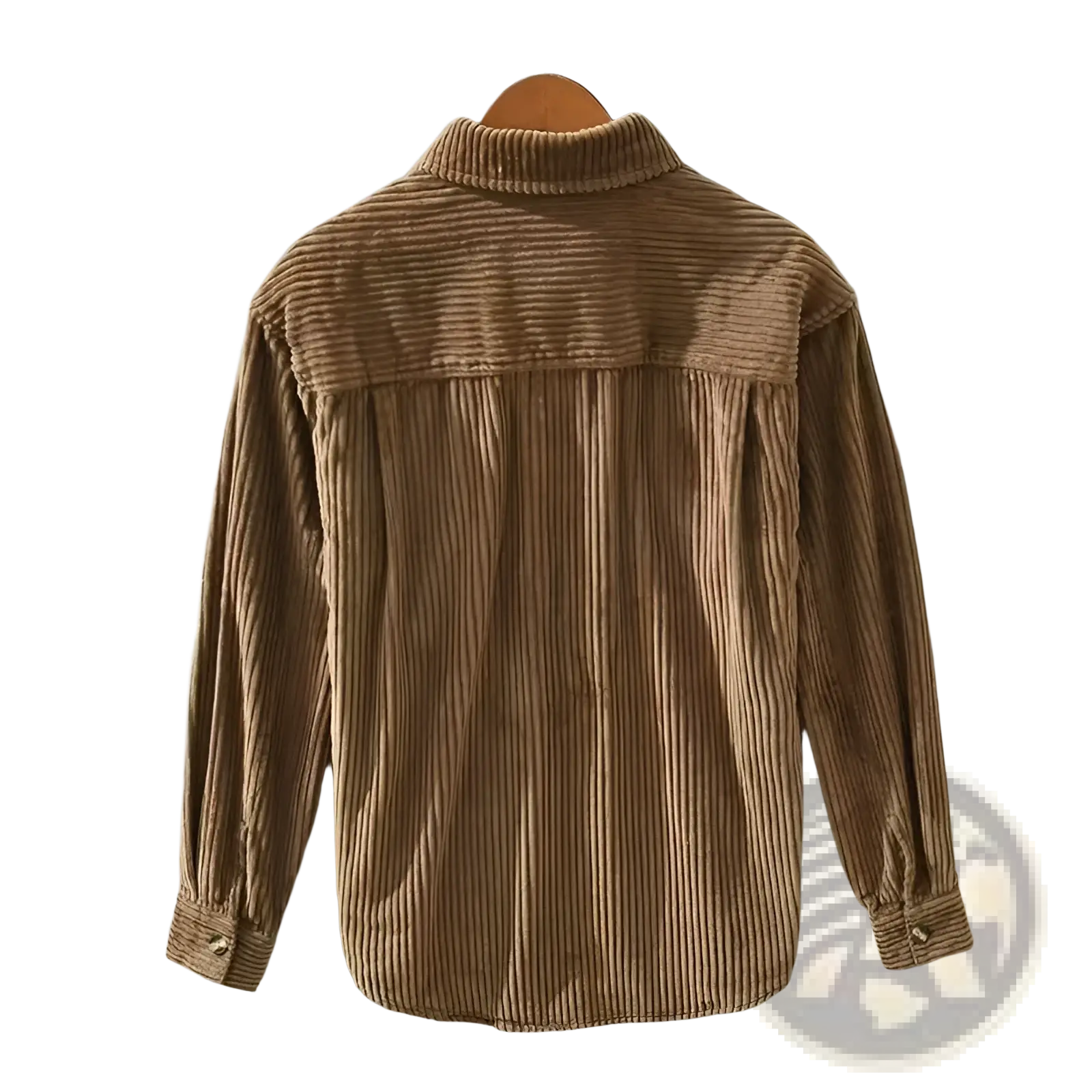 Tan corduroy slim fit long sleeve shirt with ribbed collar and cuffs for autumn apparel