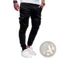 Men cotton cargo joggers casual pants in black with elastic cuffs and side pockets for everyday wear
