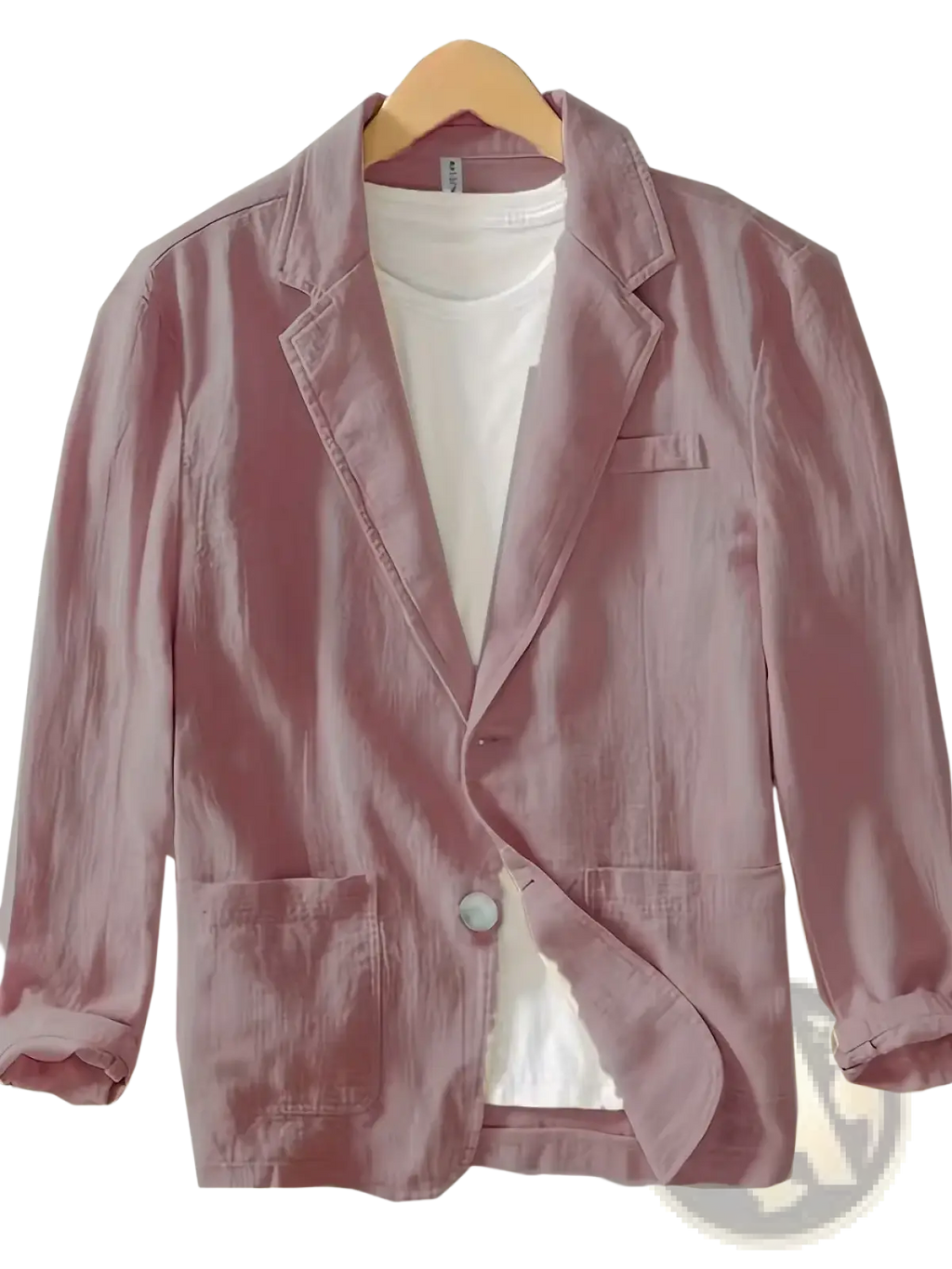 Men cotton casual retro blazer jacket in soft mauve with relaxed fit rolled sleeves and two front pockets