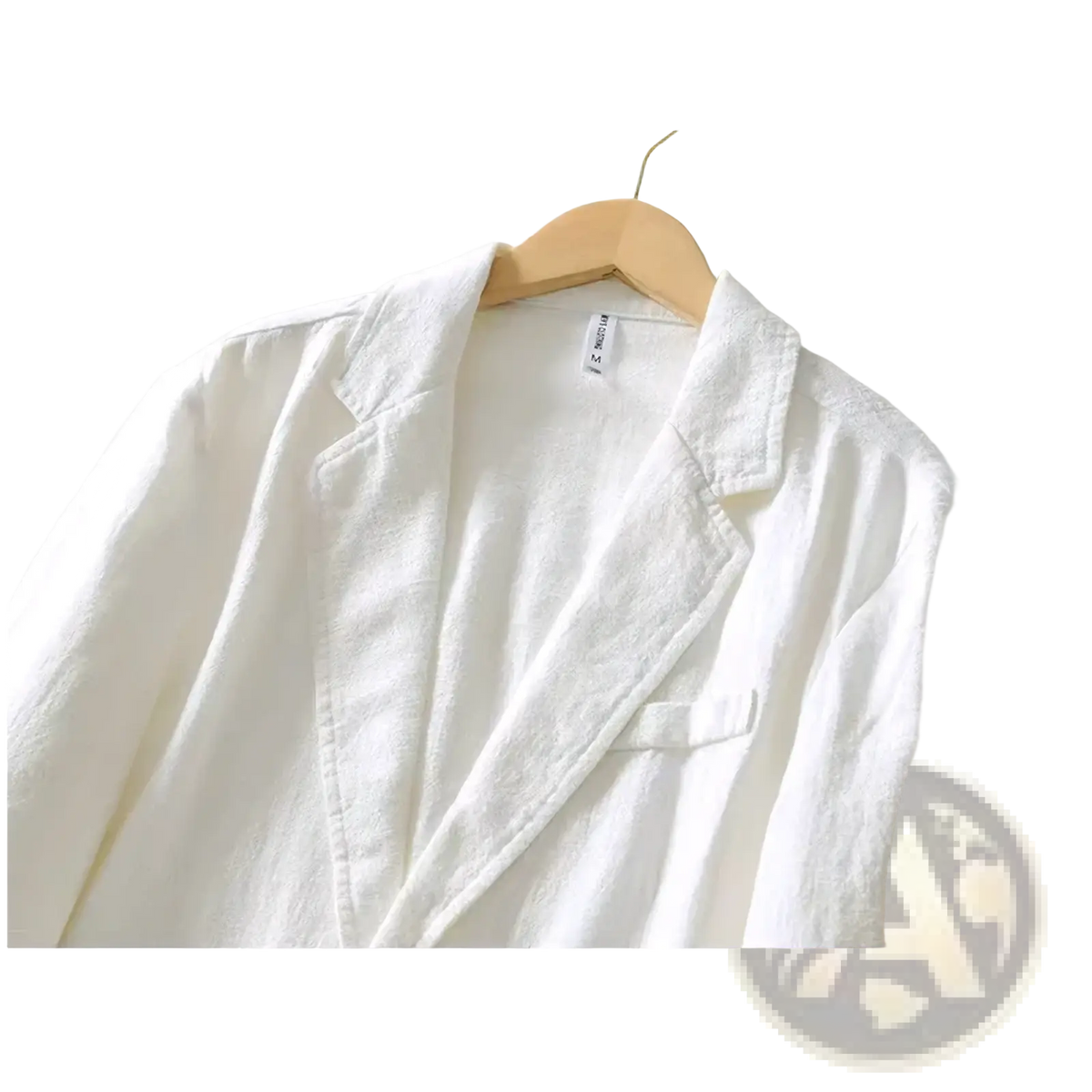 White linen men cotton casual retro blazer jacket with classic collar and single chest pocket