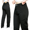 Black mens cotton casual slim fit straight leg trousers with sleek cut and subtle stitching details