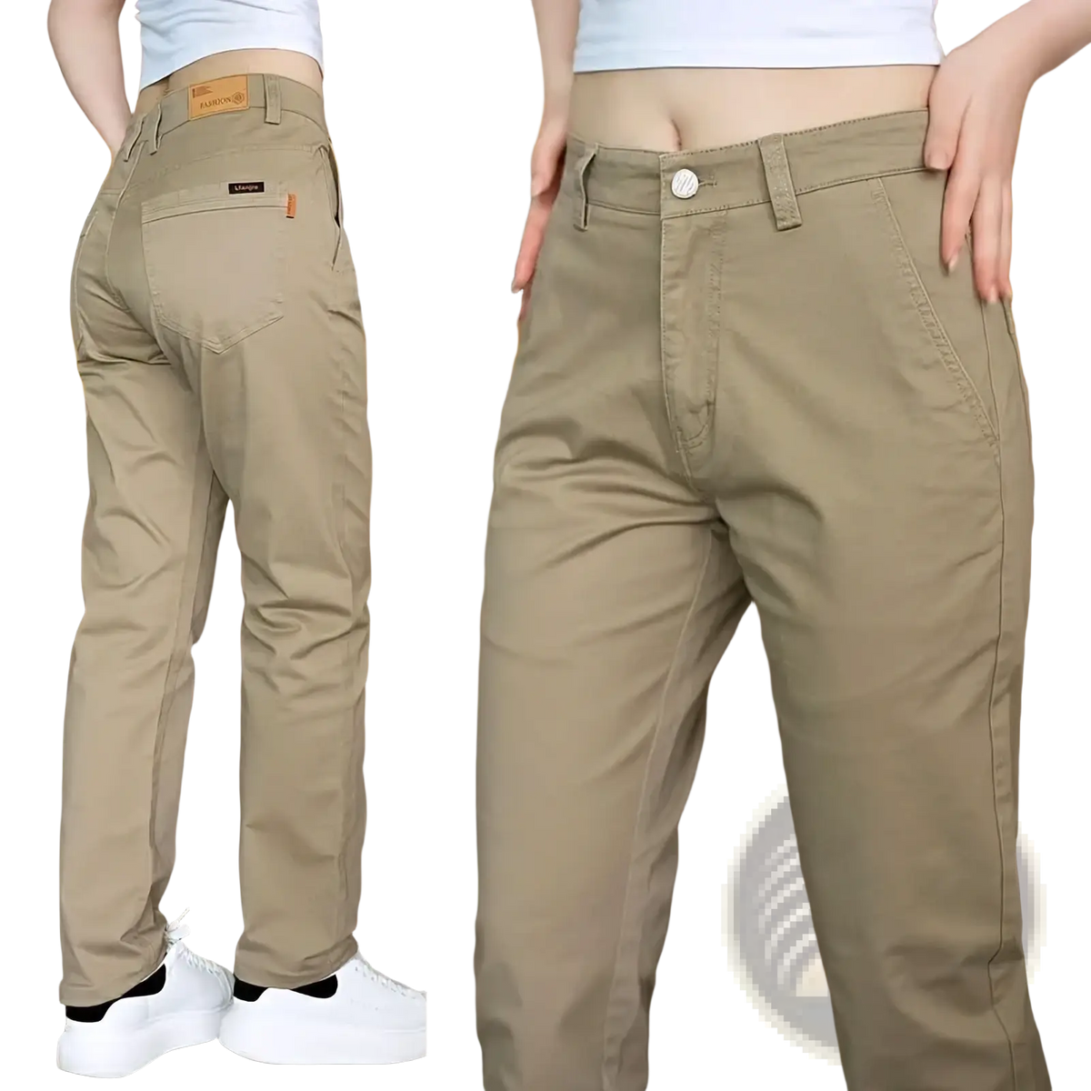 Men cotton casual slim fit khaki straight leg chino pants with button closure and belt loops