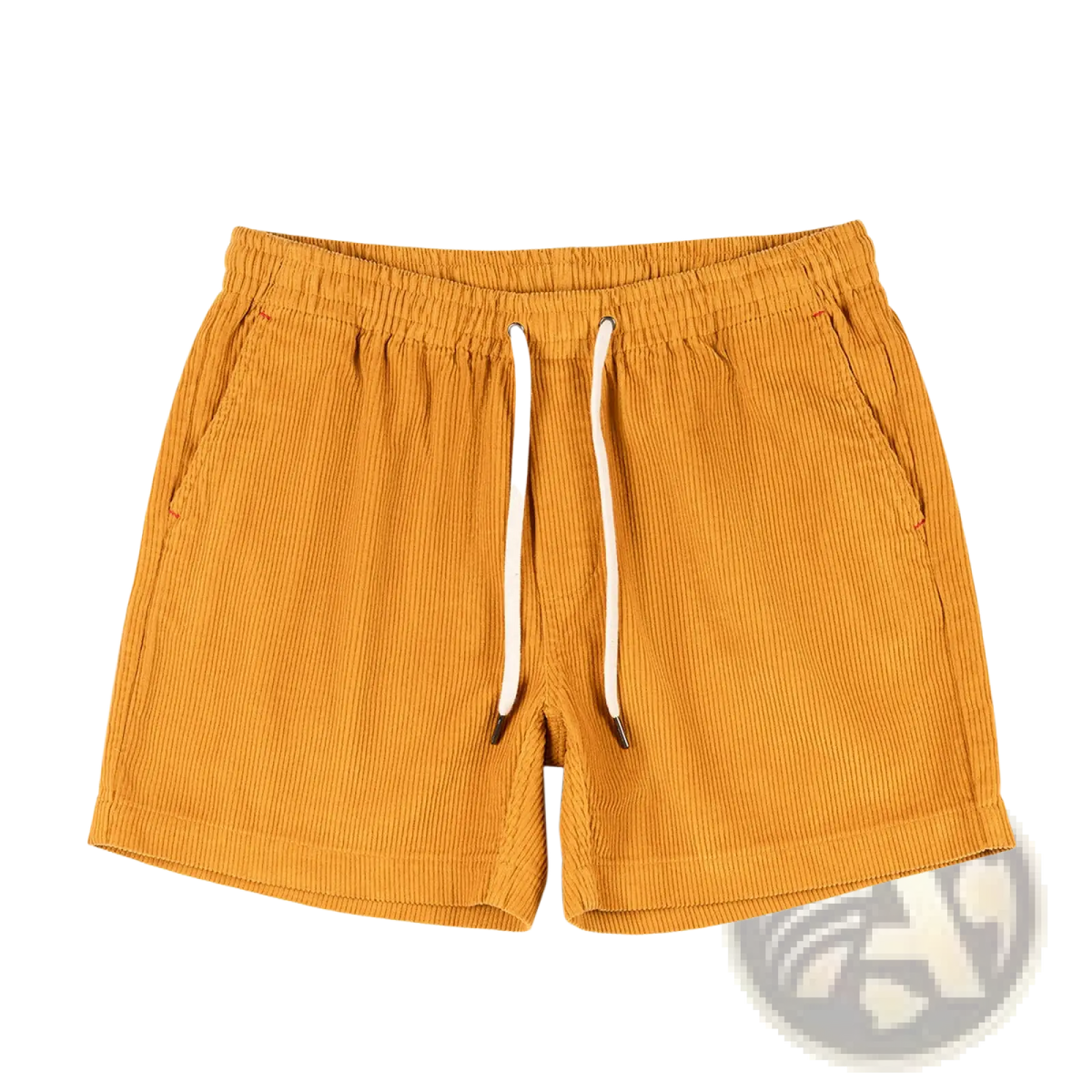 Men mustard yellow cotton corduroy shorts with white drawstrings casual summer wear for comfort and style