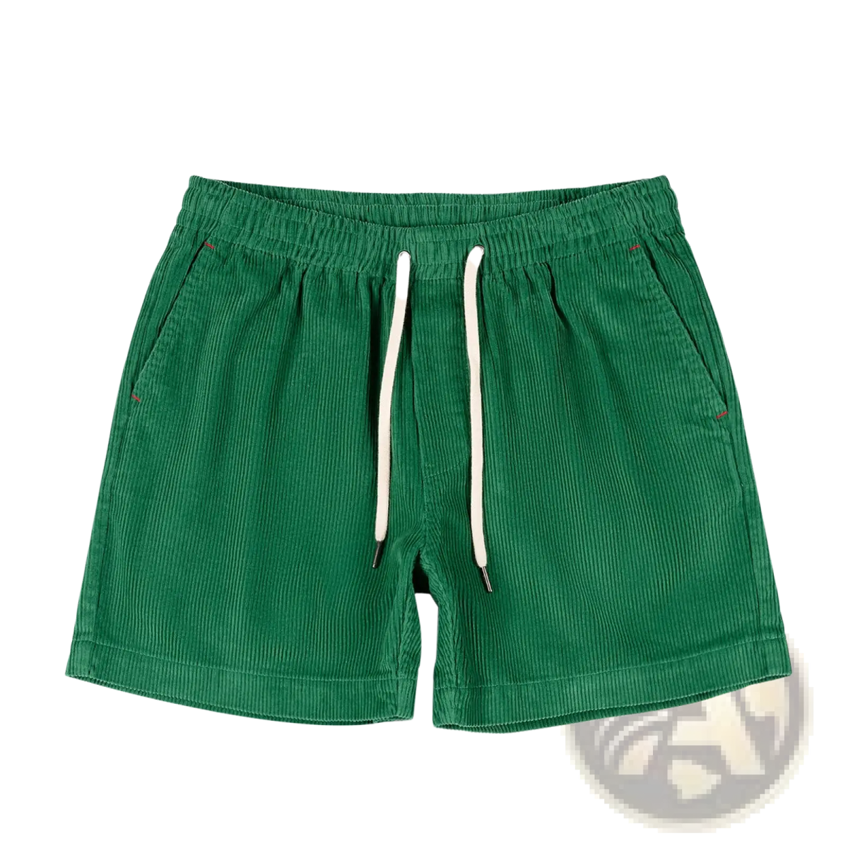 Men cotton corduroy shorts in green with white drawstrings suitable for casual summer wear