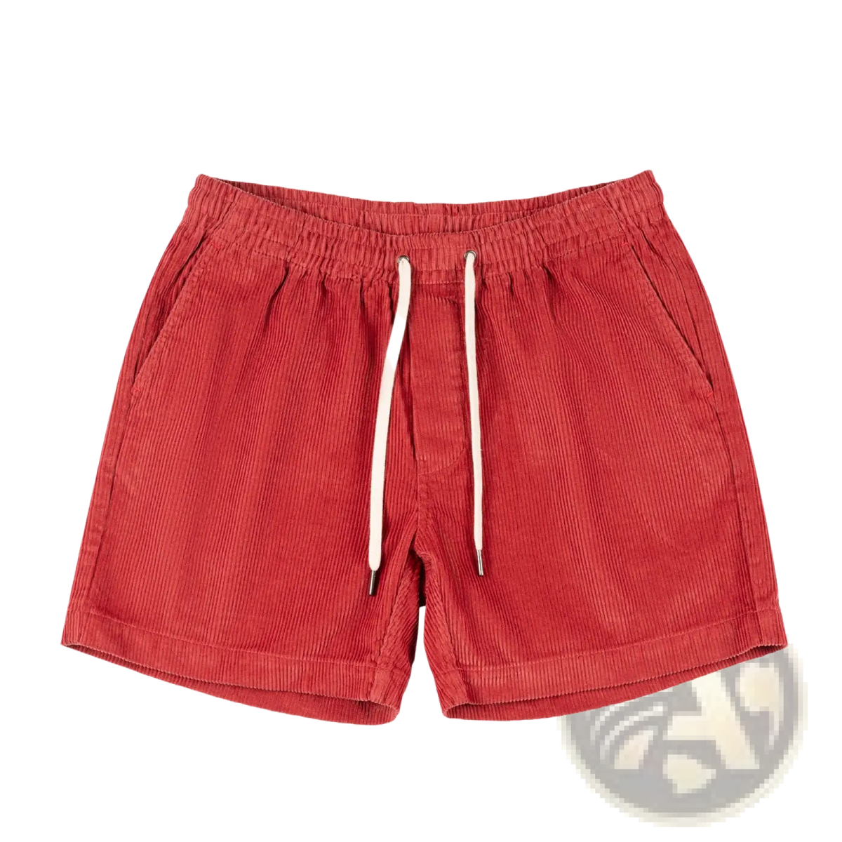 Men cotton corduroy shorts in red with a cream drawstring waistband for casual summer wear