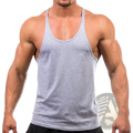 Men cotton gym muscle tank top in gray heathered fabric with thin straps and rounded neckline