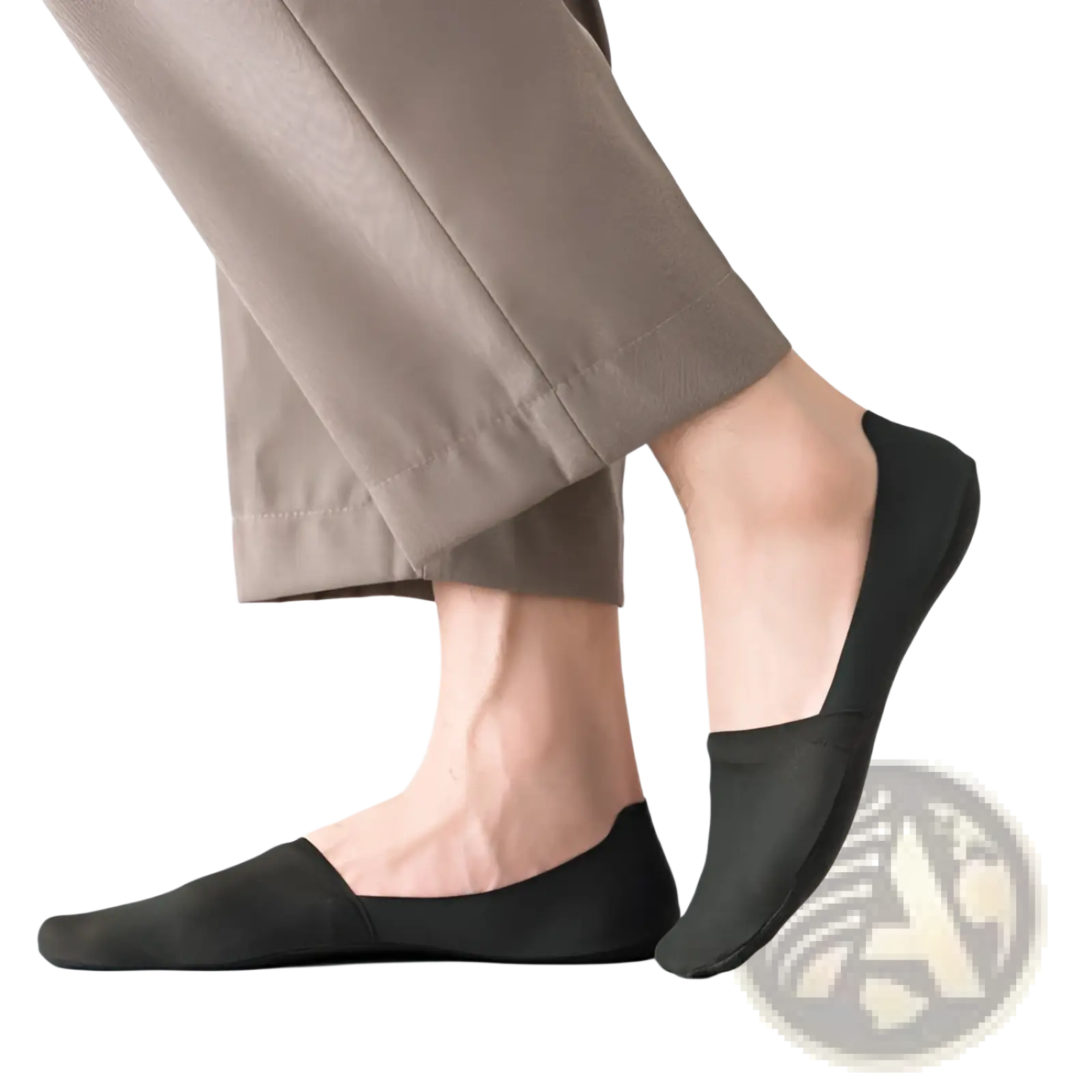 Black canvas slip-on loafers with a minimalist design paired with men cotton invisible no show socks 6 pack