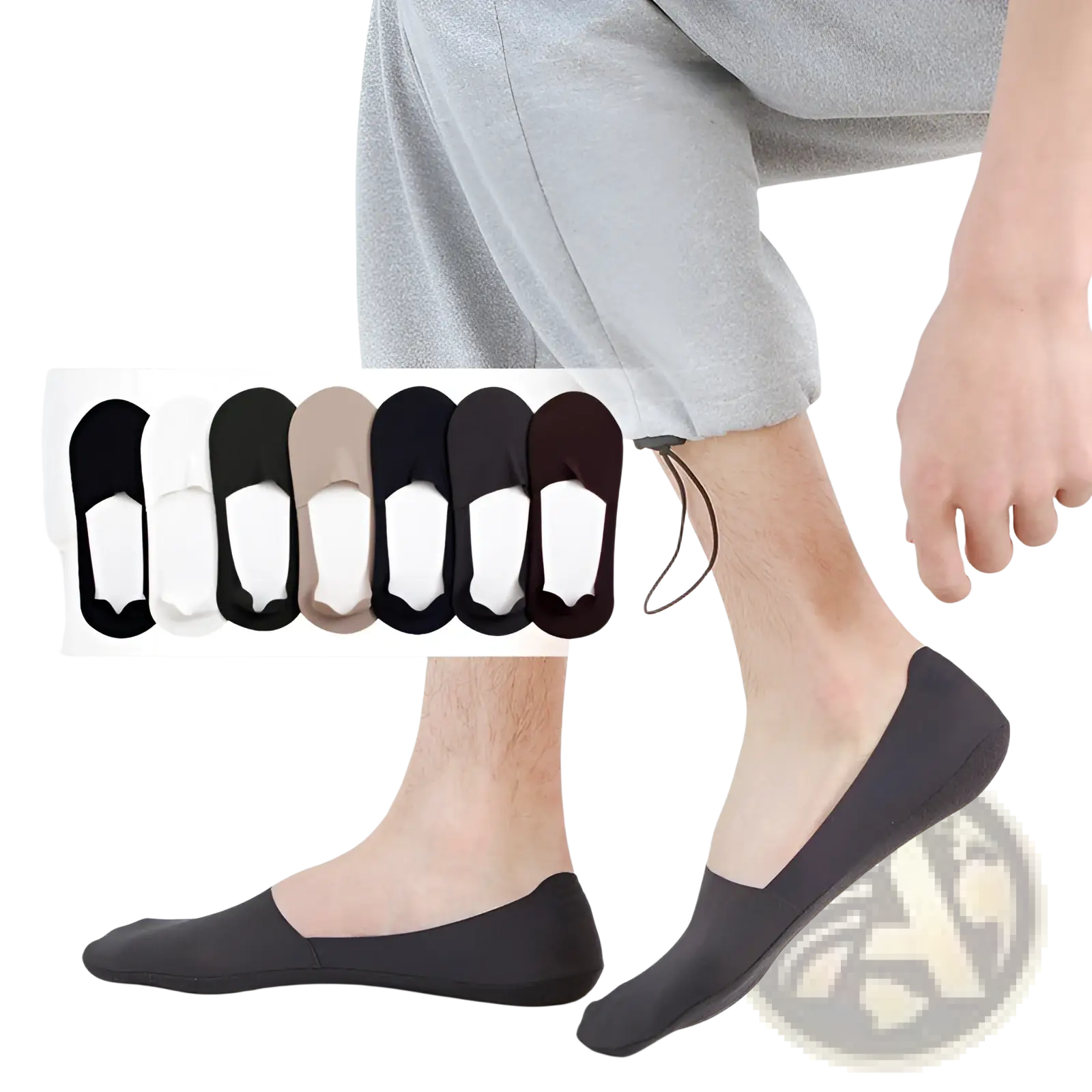 Men cotton invisible no show socks black with smooth seamless design and elastic ankle cuff shown from back side