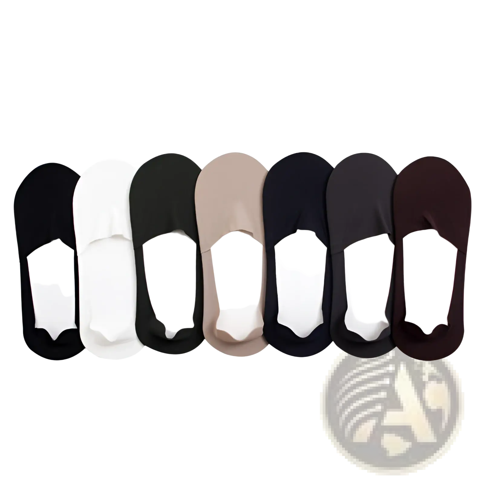 A set of six men cotton invisible no show socks in black white dark gray beige and brown colors