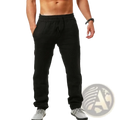 Men cotton linen baggy casual jogger pants in black with a relaxed fit and elastic drawstring waistband
