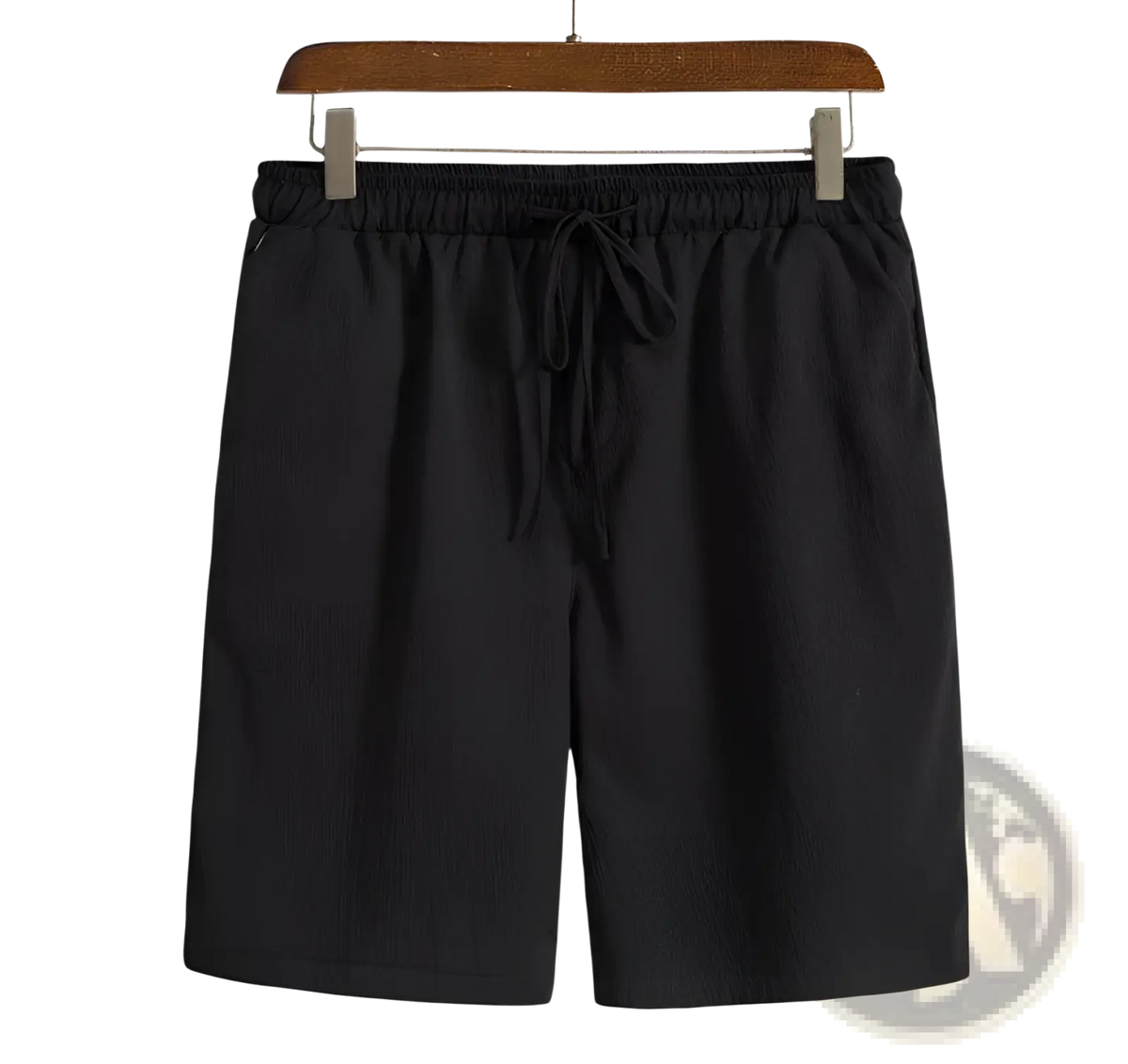 Black men cotton linen beach shorts with elastic waistband and lightweight fabric for comfortable wear