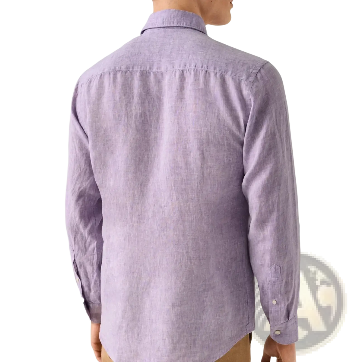 Men cotton linen casual button down shirt in lavender with classic collar buttoned cuffs and subtle texture