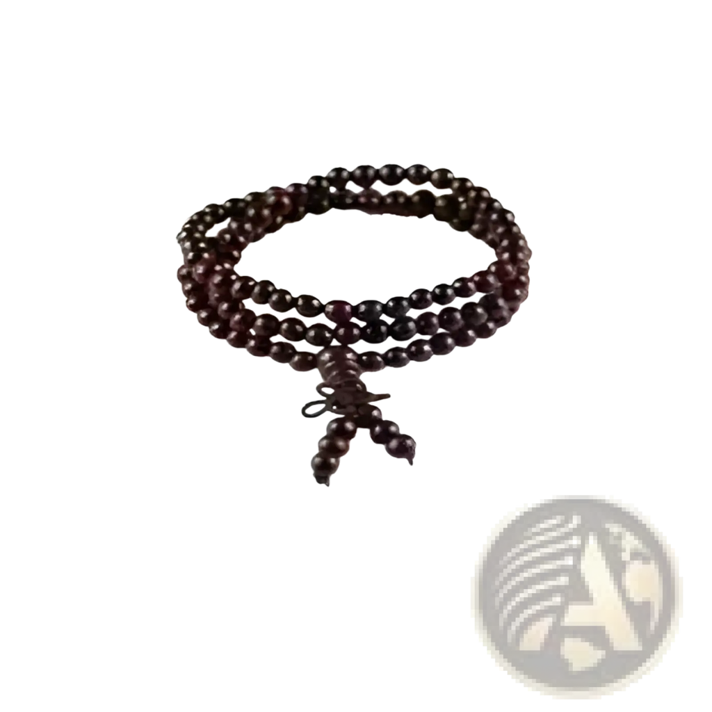 Dark brown wooden bead bracelet with a tied knot paired with men cotton linen casual long sleeve shirt