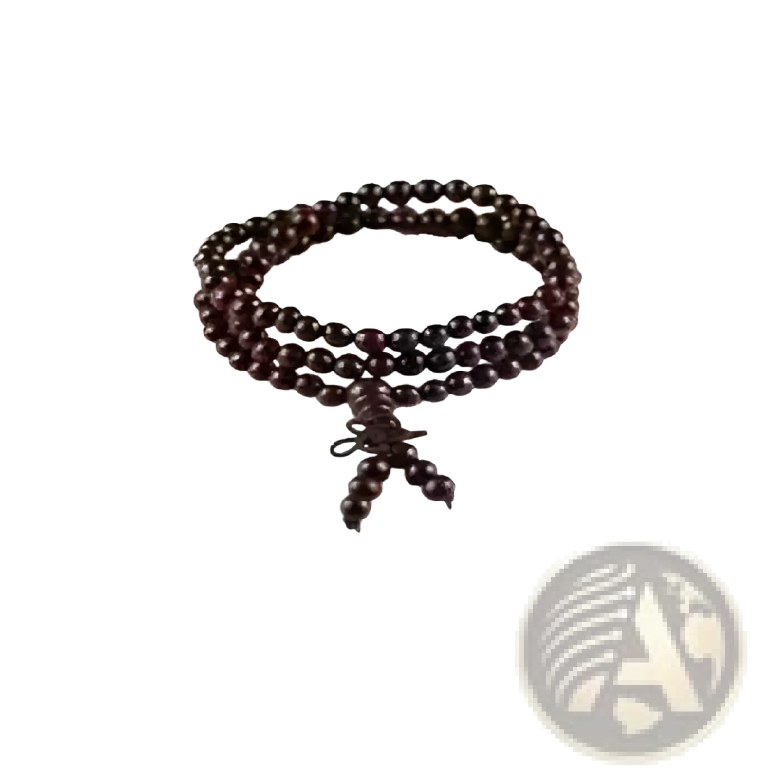 Dark brown wooden bead bracelet with a tied knot paired with men cotton linen casual long sleeve shirt