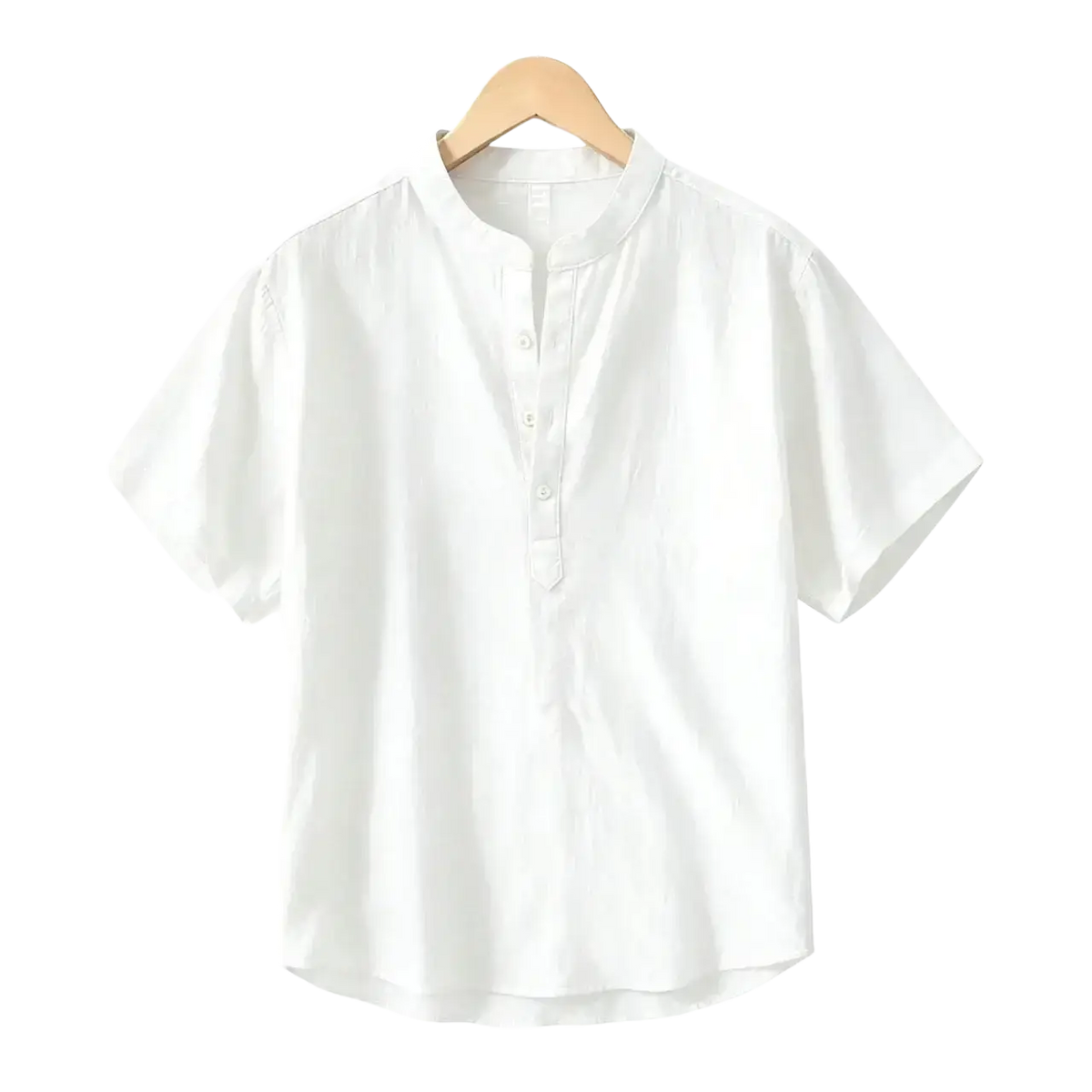 Men cotton linen casual shirt in white short sleeved lightweight cotton with mandarin collar for summer wear
