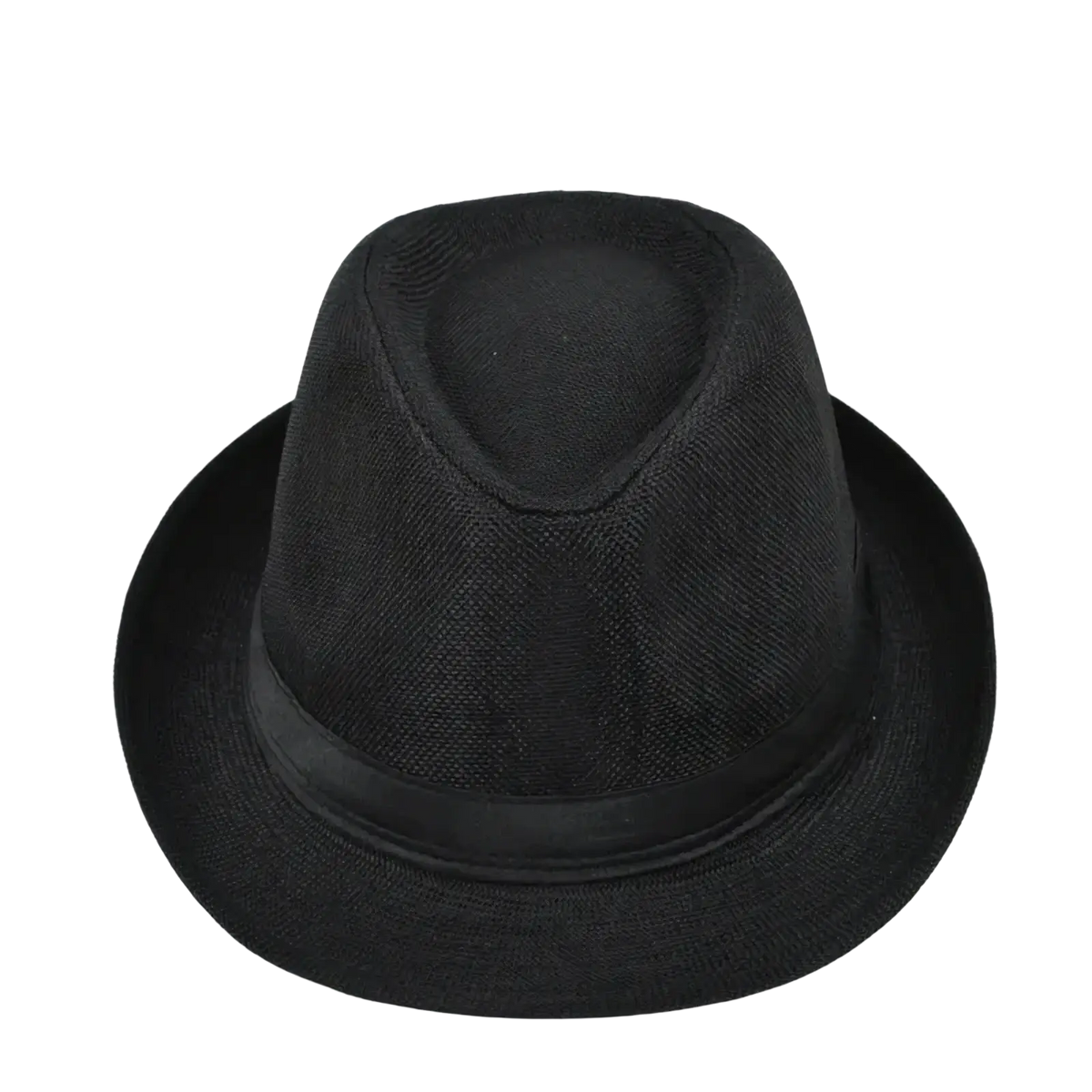 Men cotton linen fedora hat in black with textured fabric crown and smooth satin band for casual sunshade use