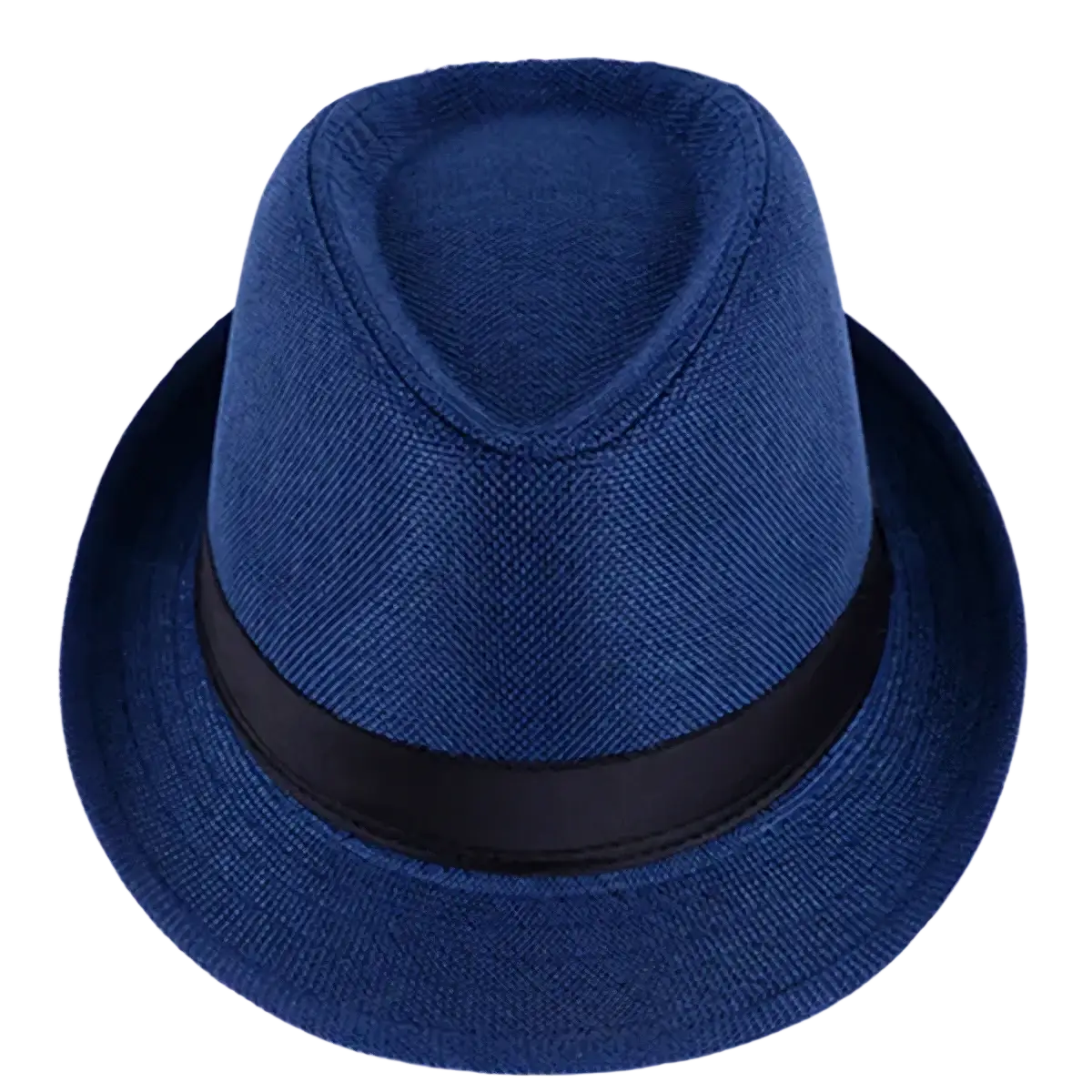 Men cotton linen fedora hat in deep blue with a black satin band for casual sunshade use