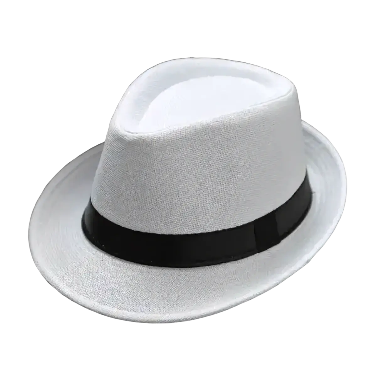 Men cotton linen fedora hat in white with a black ribbon band designed for casual sunshade use