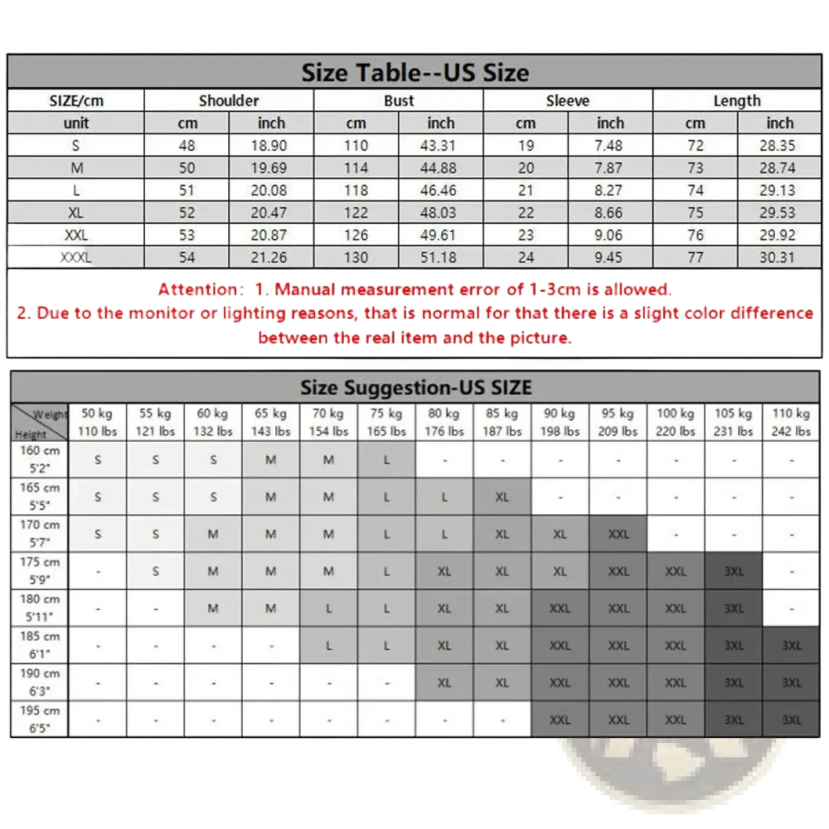 Size chart displaying measurements in cm and inch for men cotton linen short sleeve shirt casual beach top in us sizes s to xxxl