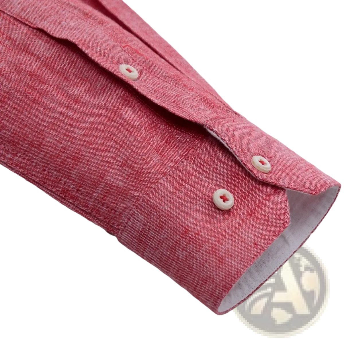 Men cotton linen slim fit dress shirt with a pink textured cotton sleeve white buttons and light gray inner lining