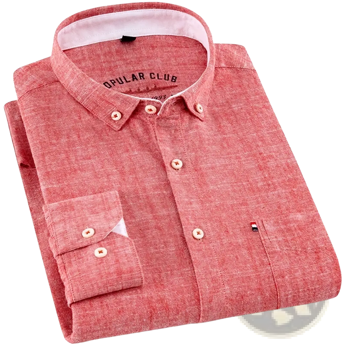 Men cotton linen slim fit dress shirt in coral color with textured cotton fabric and matching buttons