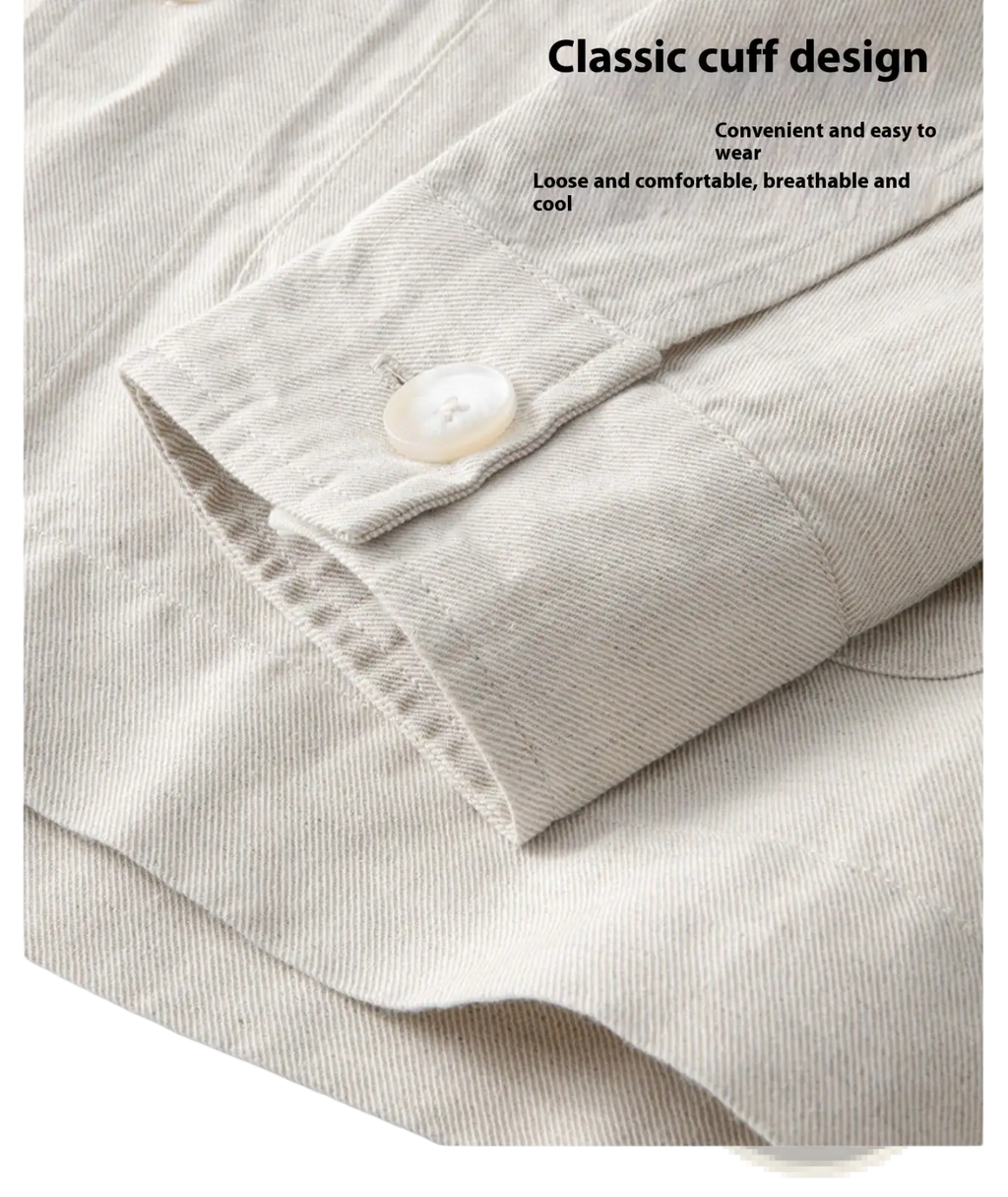 Beige cotton linen men suit coat featuring a classic cuff design with a single white button on the sleeve