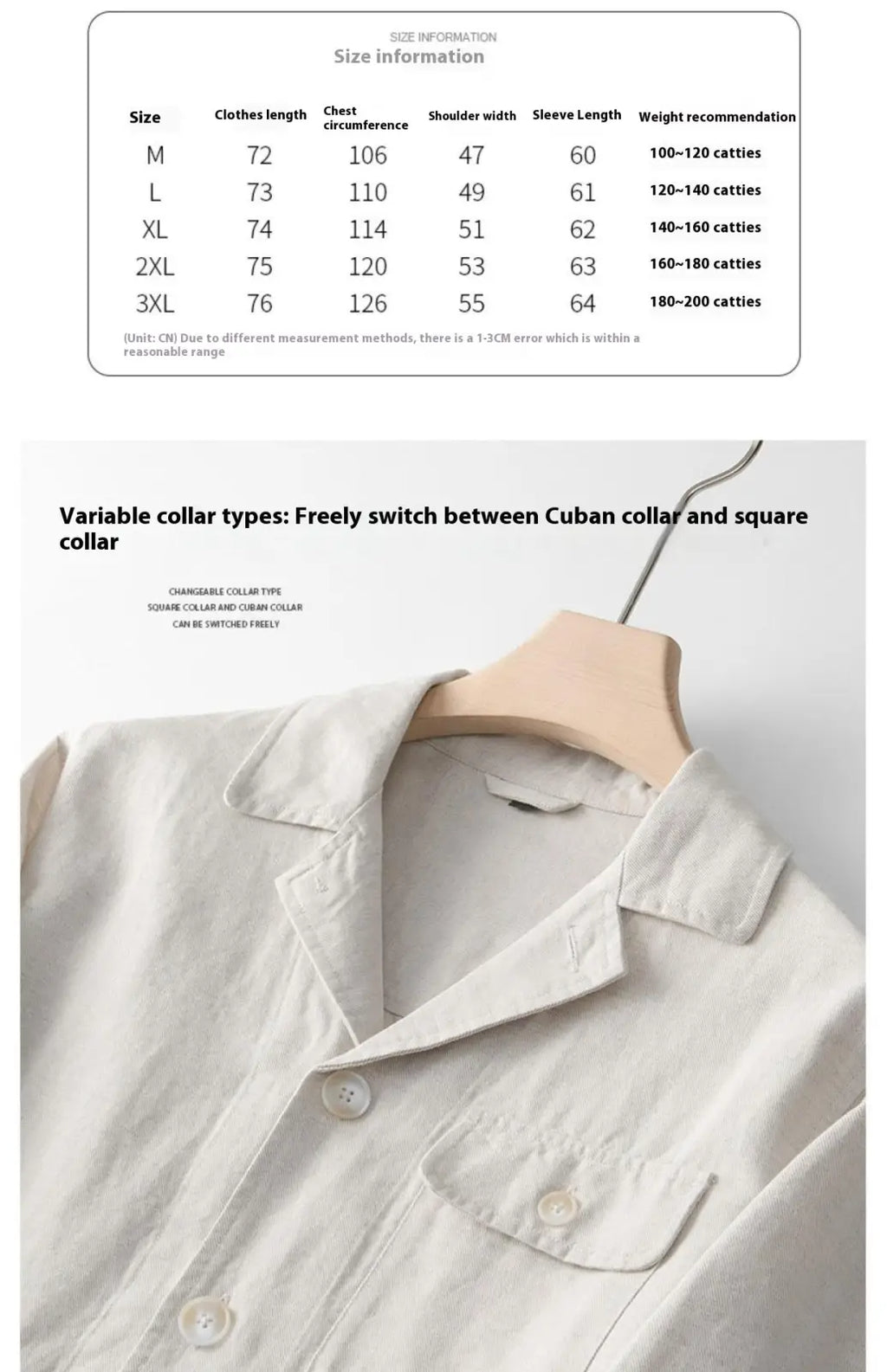 Men cotton linen suit coat with light beige cotton shirt featuring a switchable cuban and square collar