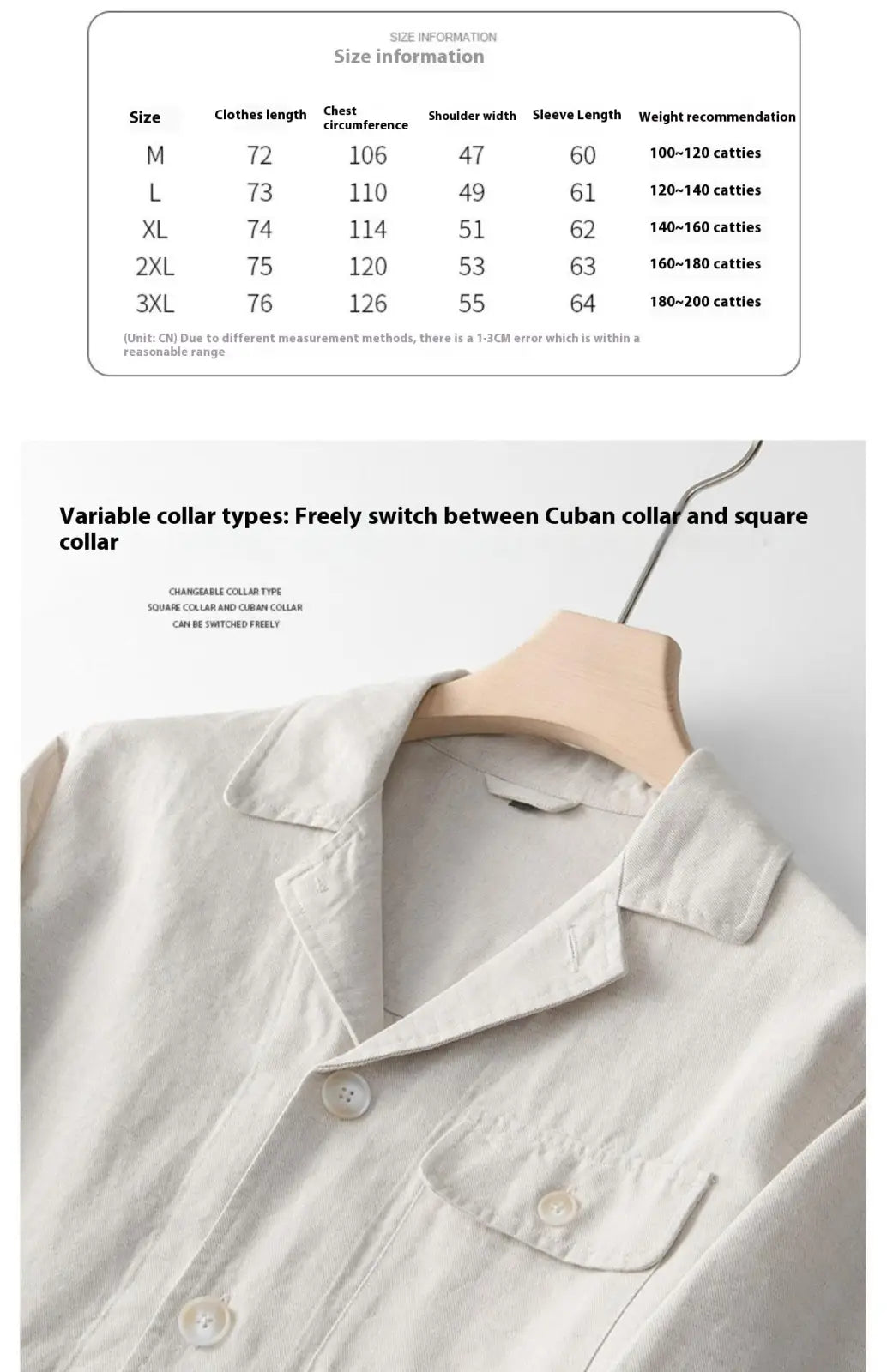 Men cotton linen suit coat with light beige cotton shirt featuring a switchable cuban and square collar