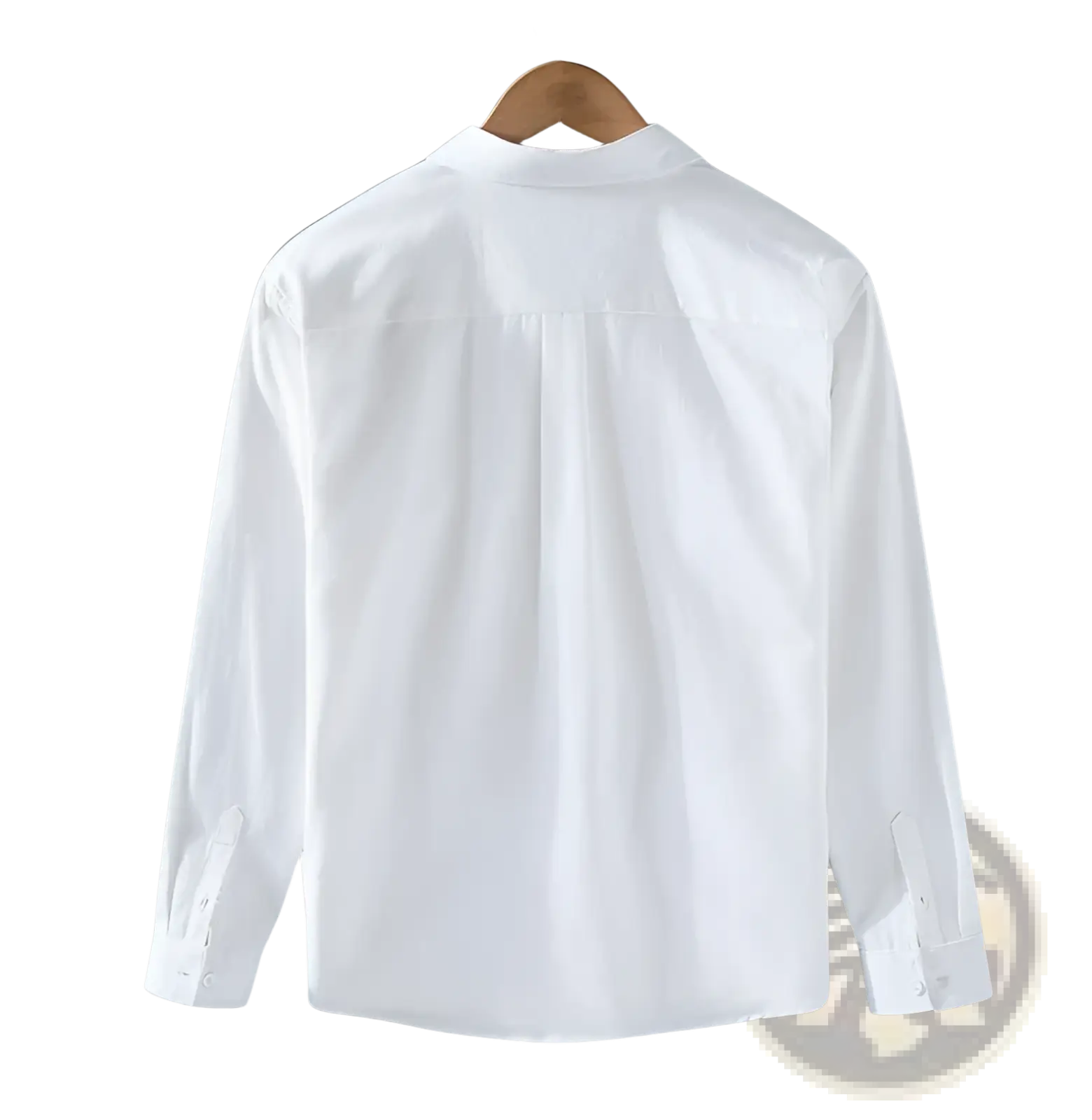 Men cotton long sleeve cargo shirt in white with a classic collar and neatly stitched cuffs for casual wear