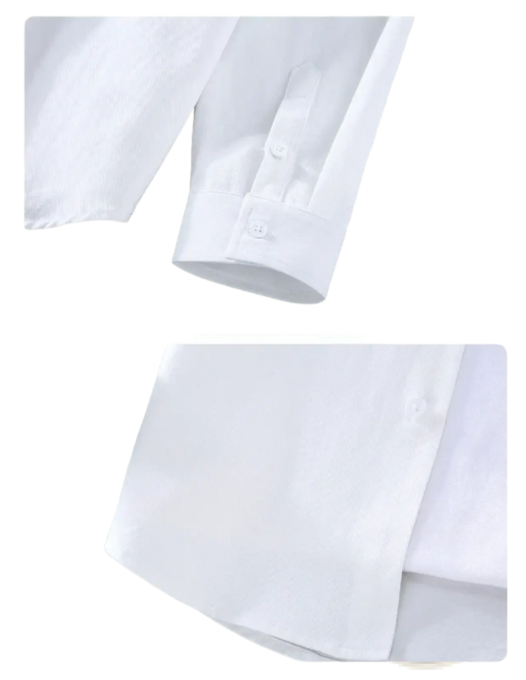 White cotton long sleeve cargo shirt sleeve with neatly folded cuff and matching buttons for minimalist casual wear