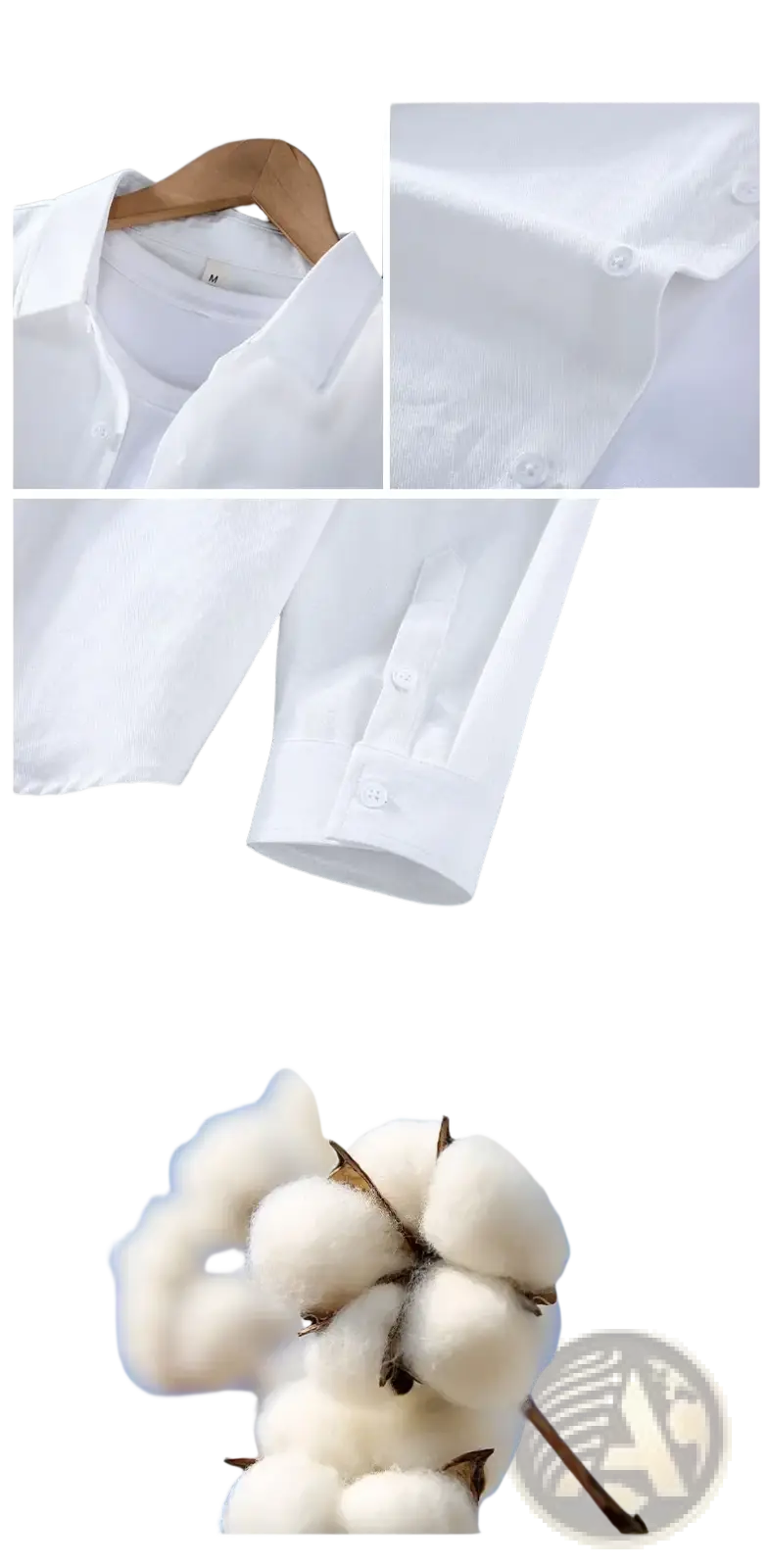 White cotton long sleeve cargo shirt with classic collar and neatly folded cuffs minimalist casual top for men