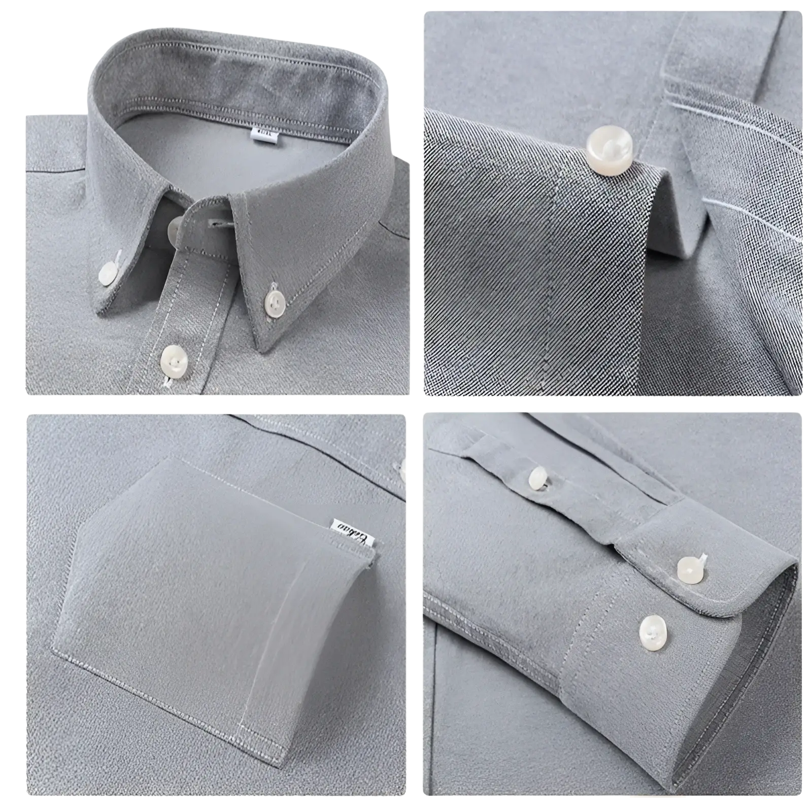 Men cotton oxford long sleeve casual shirt in gray with a subtle textured weave and crisp white buttons