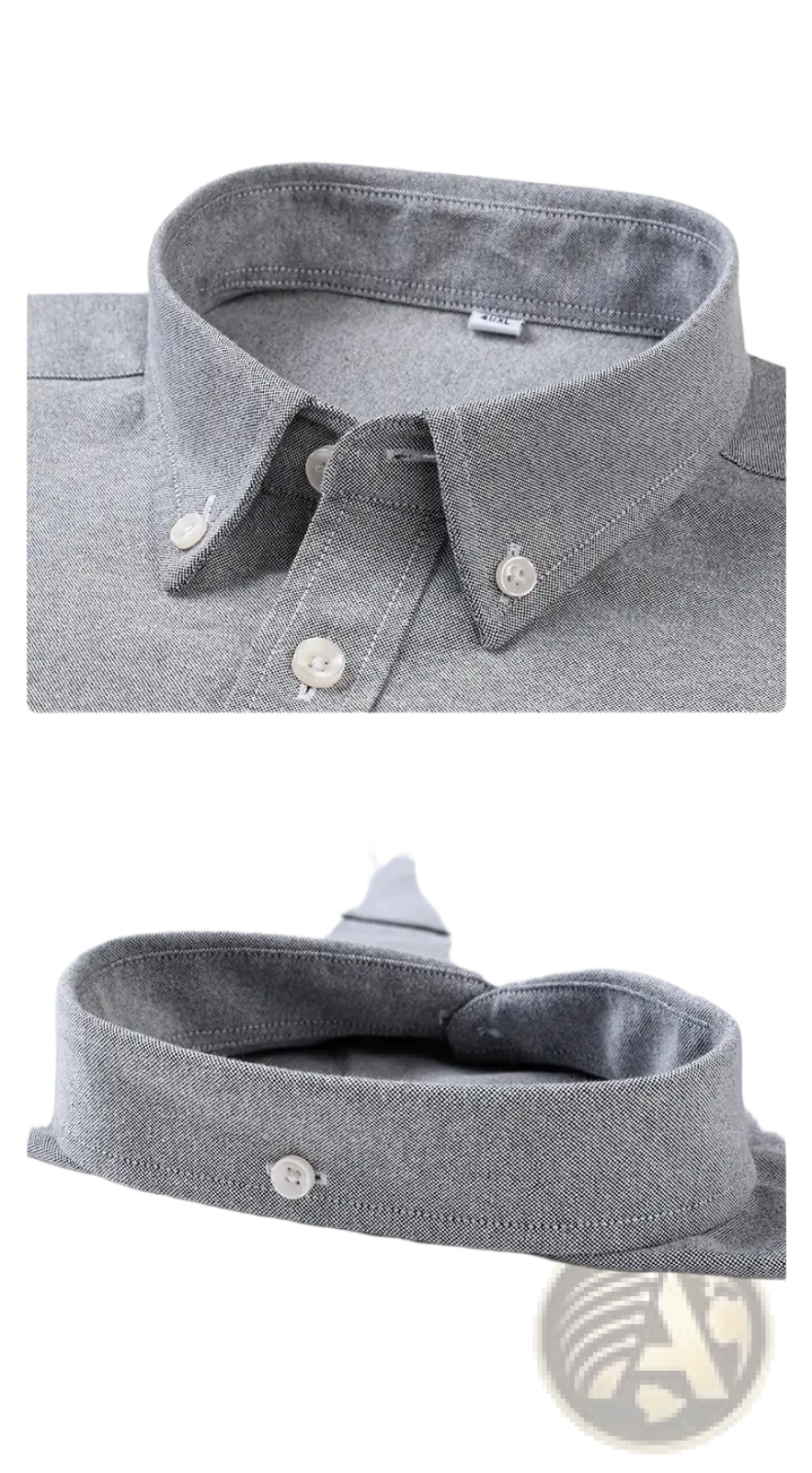 Men cotton oxford long sleeve casual shirt in gray textured fabric with white buttons