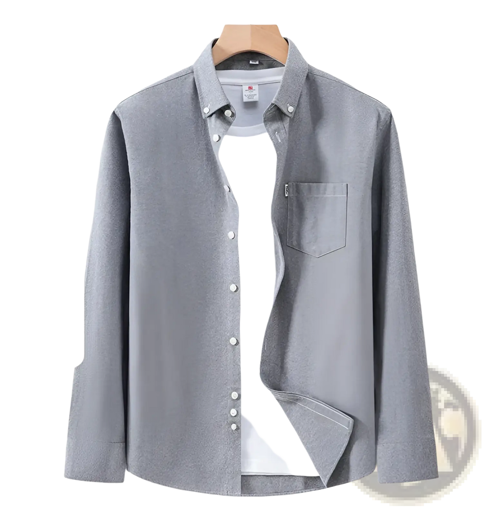 Men cotton oxford long sleeve casual shirt in gray made of 100 percent pure cotton with button down collar and chest pocket