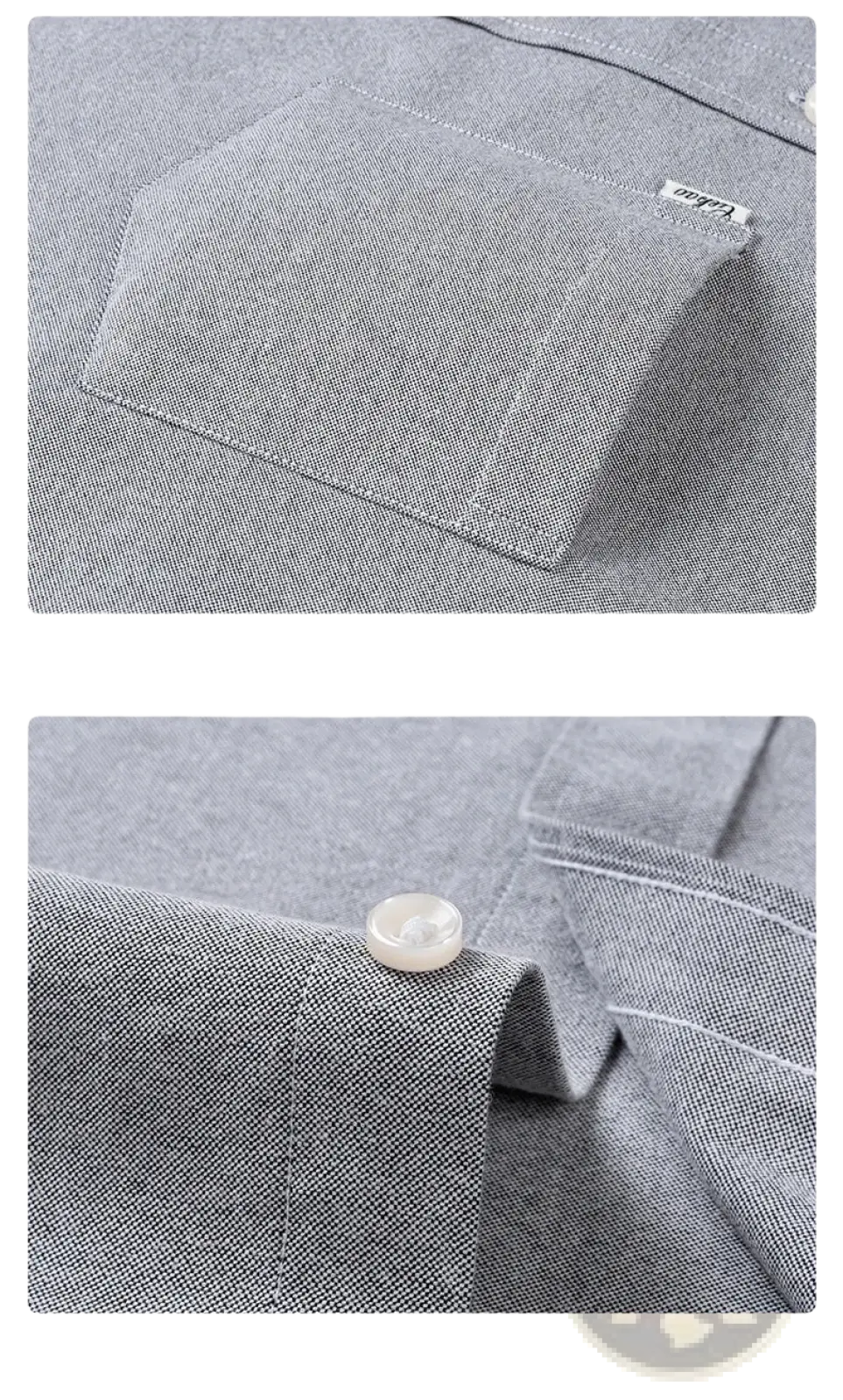 Men cotton oxford long sleeve casual shirt gray textured cotton pocket with subtle woven pattern and small white tag
