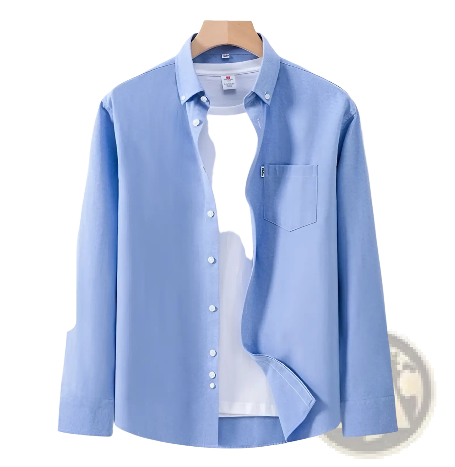 Men cotton oxford long sleeve casual shirt in light blue made of 100 percent pure cotton with button-down front and chest pocket