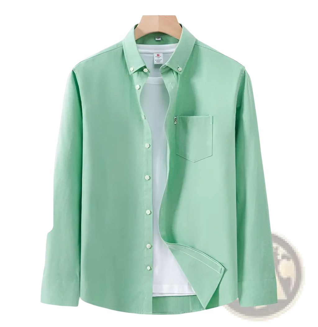 Men cotton oxford long sleeve casual shirt in light green made of 100 percent pure cotton with button down collar and chest pocket