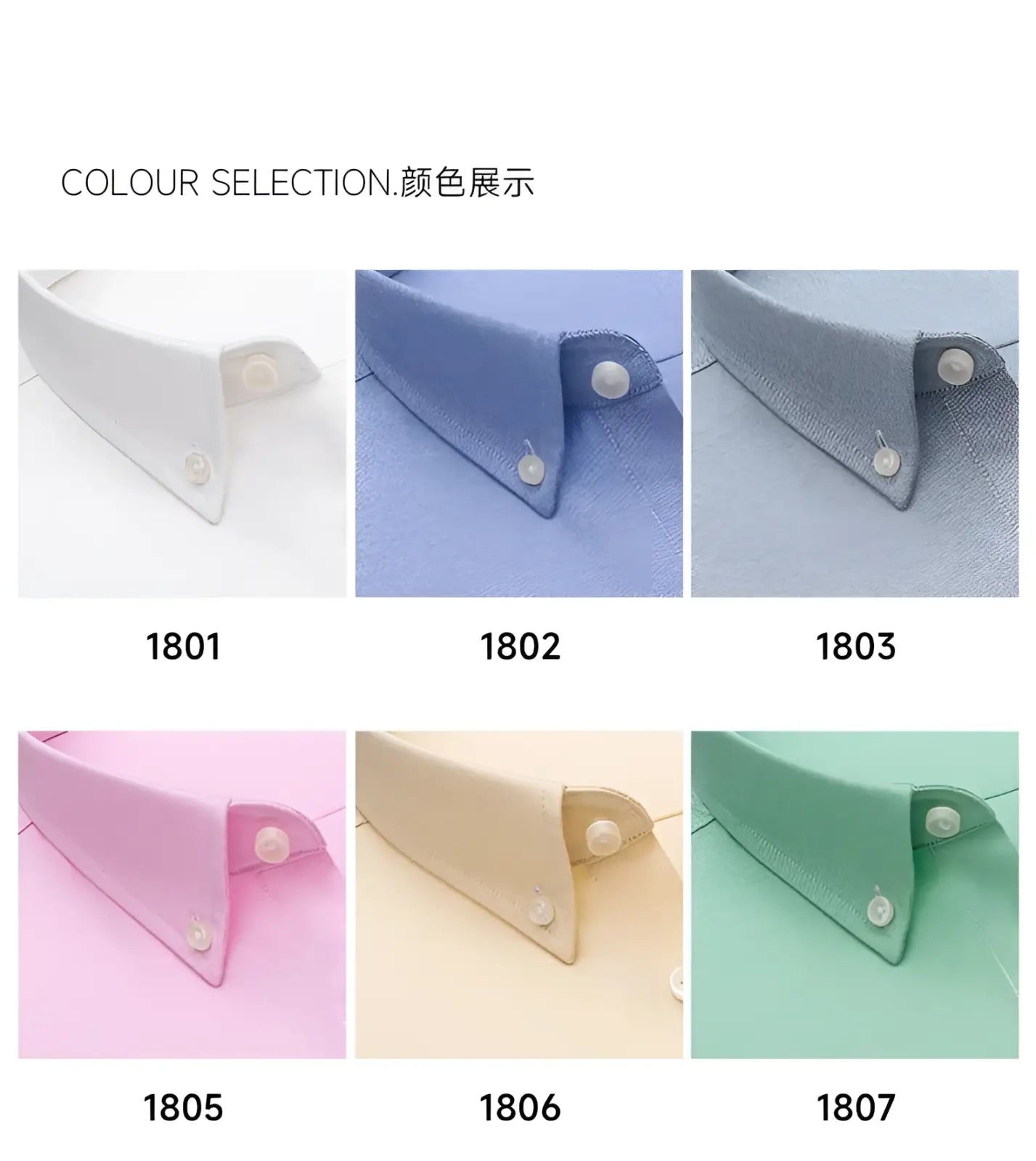 Men cotton oxford long sleeve casual shirts neatly folded collars in six colors with crisp fabric texture and pearl buttons