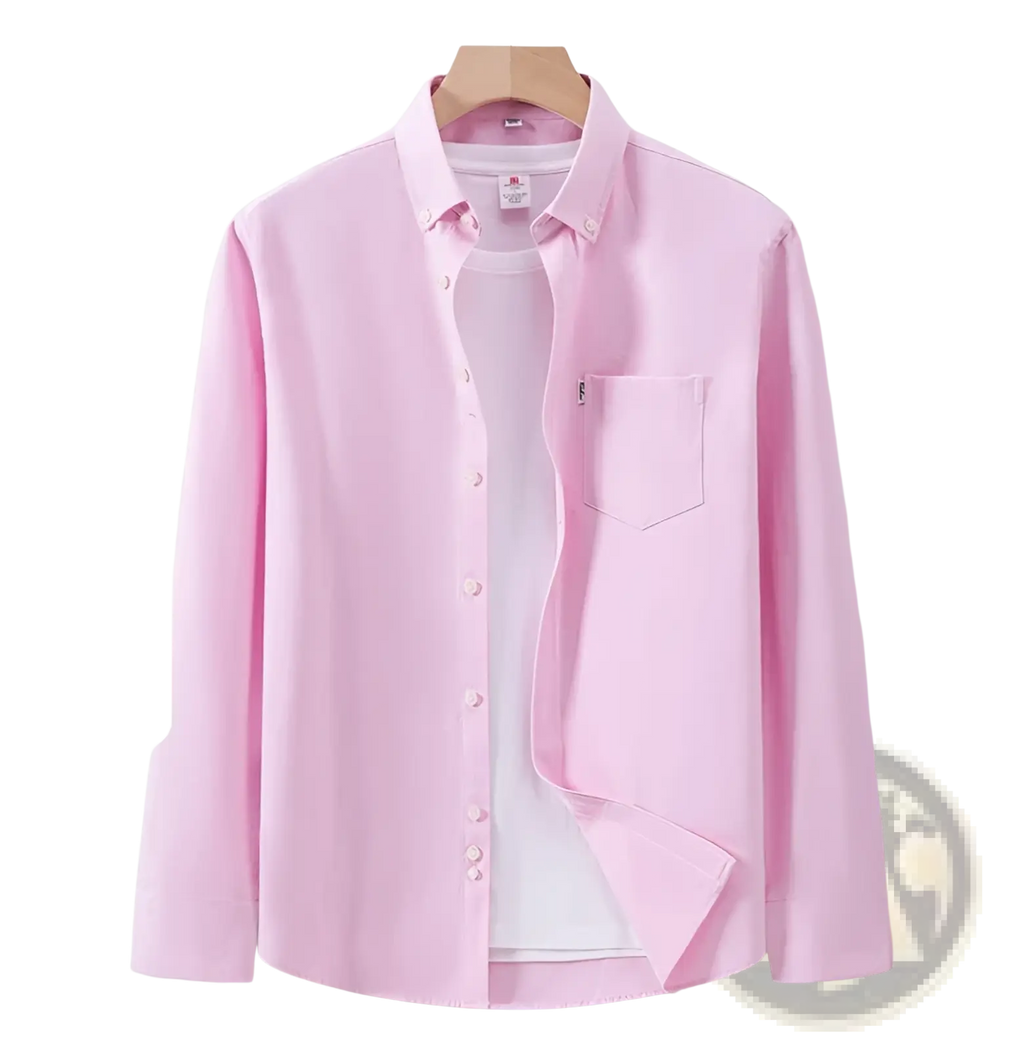 A soft pink men cotton oxford long sleeve casual shirt made of 100 percent pure cotton with button-down collar